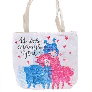 $10  ALPACA LOVE PRINT SEQUIN BEACH TOTE BAG